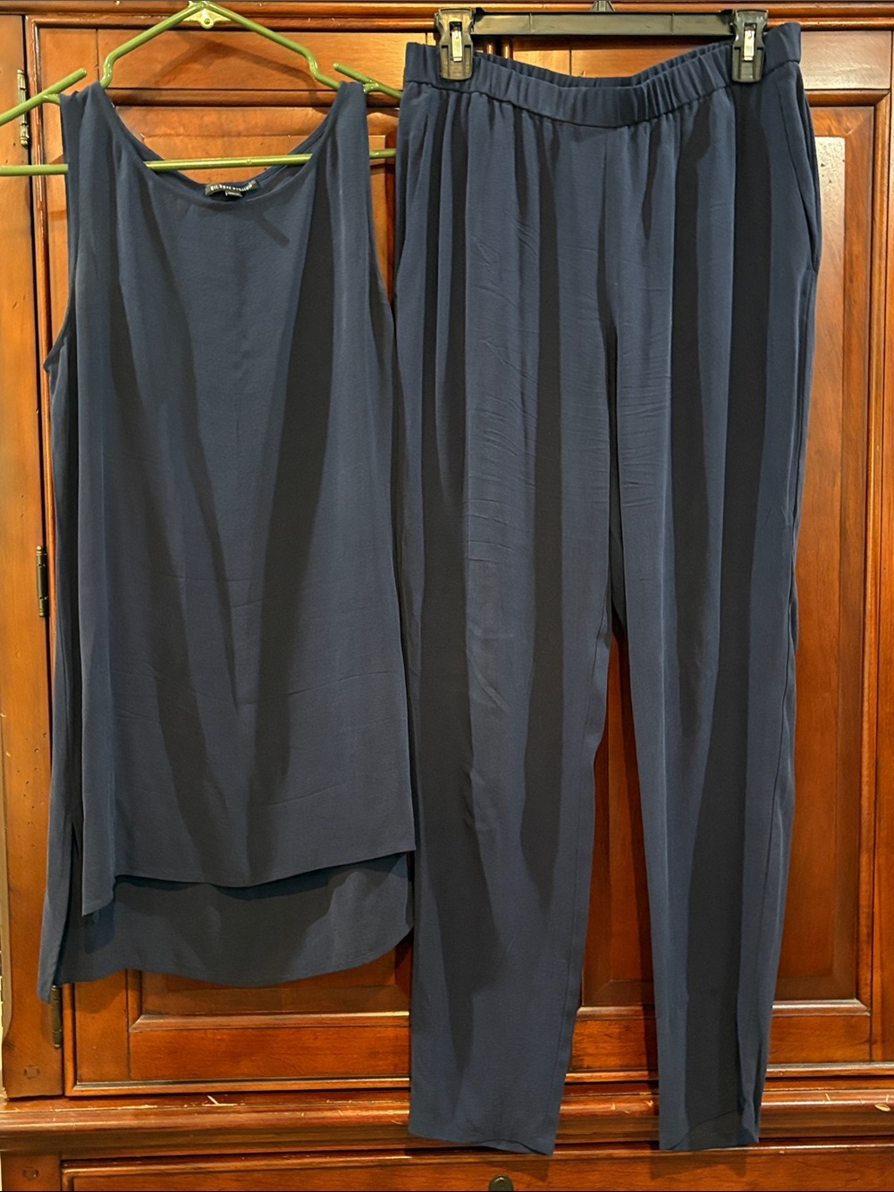 Eileen Fisher Navy Sleeveless Tunic & Straight Leg Pants Set